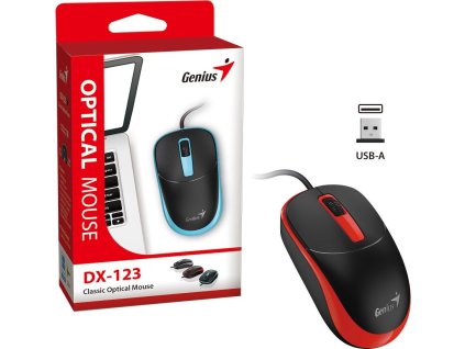 GENIUS DX-123 Sunshine Red/ drátová/ 1200 dpi/ USB/ černočervená