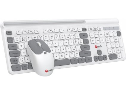 C-TECH klávesnice s myší WLKMC-05W, Bezdrátový set 2.4GHz, CZ, Bílá
