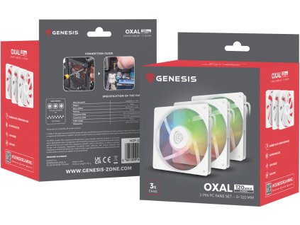Ventilátor Genesis OXAL 120 ARGB, 3-Pack, Bílý