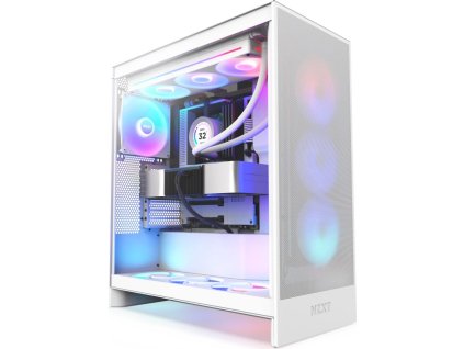 NZXT H7 Flow RGB edition / ATX / 3x 140 mm fan / USB-C / 2x USB / prosklená bočnice / mesh panel / RGB / bílá