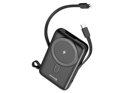Swissten power bank 10000 mah pd 20w s integrovanými kabely  usb-c a lightning (kompatibilní s magsafe)