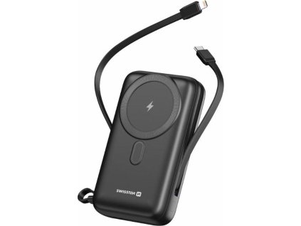 Swissten power bank 20000 mah pd 20w s integrovanými kabely  usb-c a lightning (kompatibilní s magsafe)