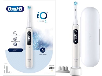 Oral-B iO Series 6 elektrický zubní kartáček, 5 režimů, časovač, tlakový senzor, mobilní aplikace, bílá