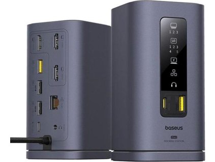 Baseus Dokovací stanice Spacemate 11v1 (USB-C PD, USB-C, 2x USB-A, 3x HDMI) šedá