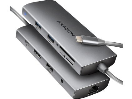 AXAGON HMC-8HLSA, USB 5Gbps hub, 3x USB-A, HDMI 4k/60Hz, RJ-45 GLAN, SD/microSD, audio, PD 100W, kabel USB-C 20cm