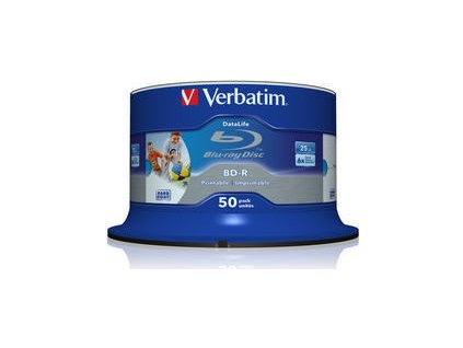 VERBATIM BD-R SL Datalife HTL (50-pack)Blu-Ray/Spindle/6x/25GB Wide Printable