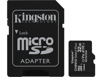 Kingston MicroSDHC karta 32GB Canvas Select Plus 100R A1 C10 Card + SD adaptér