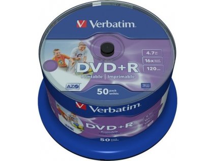 VERBATIM DVD+R(50-Pack)Spindle/Printable/16x/4.7GB/DLP