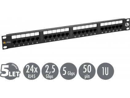 19" patch panel Solarix 24 x RJ45 CAT5E UTP 150 MHz černý 1U SX24-5E-UTP-BK