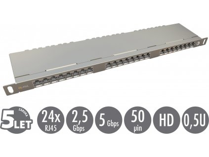 19" patch panel Solarix 24xRJ45 CAT6 STP s vyvazovací lištou 0,5U SX24HD-6-STP-SL