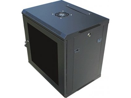 Datacom 19" rack, 9U/450mm, sklenené dvere, čierny