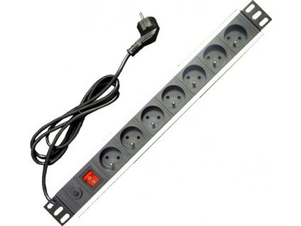 19" napájecí panel 7x220V-1,8m PPO Black+přep.ochr.16A