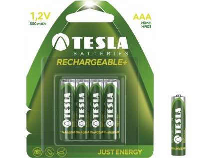 TESLA RECHARGEABLE+ nabíjecí baterie AAA Ni-MH 800mAh (HR03, mikrotužková, blister) 4 ks