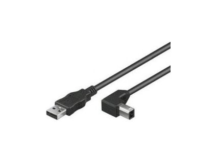 PremiumCord Kabel USB 2.0, A-B, 2m se zahnutým USB-B konektorem 90°