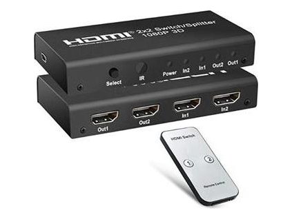 PremiumCord HDMI switch 2:2 , 3D, 1080p s dialkovým ovládačom