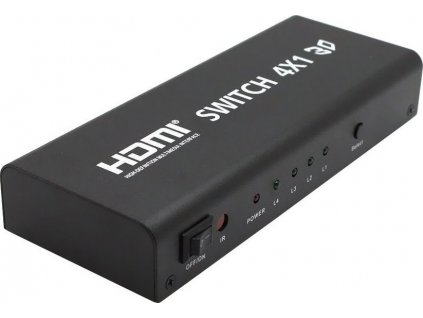 PREMIUMCORD HDMI switch 4:1 kovový s dálkovým ovladačem a napájecím adaptérem