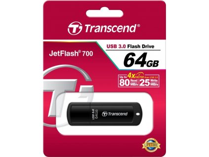 TRANSCEND Flash Disk 64GB JetFlash®700, USB 3.0 (R:80/W:25 MB/s) černá