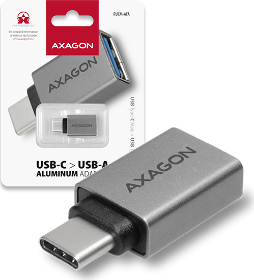 AXAGON RUCM-AFA, redukce USB-C (M) -> USB-A (F), USB 3.2 Gen 2, 3A, ALU
