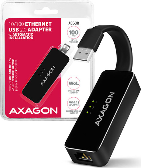AXAGON ADE-XR, USB 2.0 - Fast Ethernet síťová karta, auto instal, černá