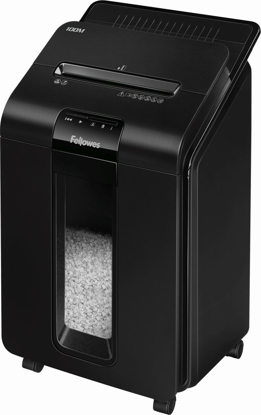 FELLOWES skartovač AutoMax 100 M/ křížový mikrořez 4x10 mm/ objem koše 23 l/ stupeň utajení P-4 (důvěrné)/ černý
