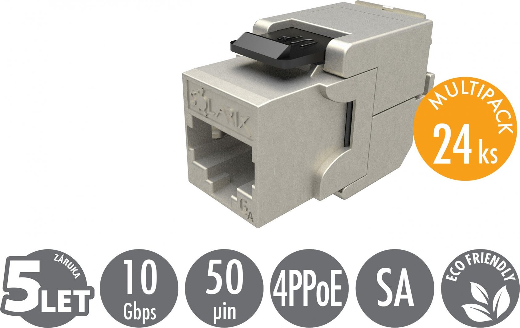 MULTIPACK 24 ks - samořezný keystone Solarix CAT6A STP SXKJ-10G-STP-BK-SA Component Level a 4PPoE