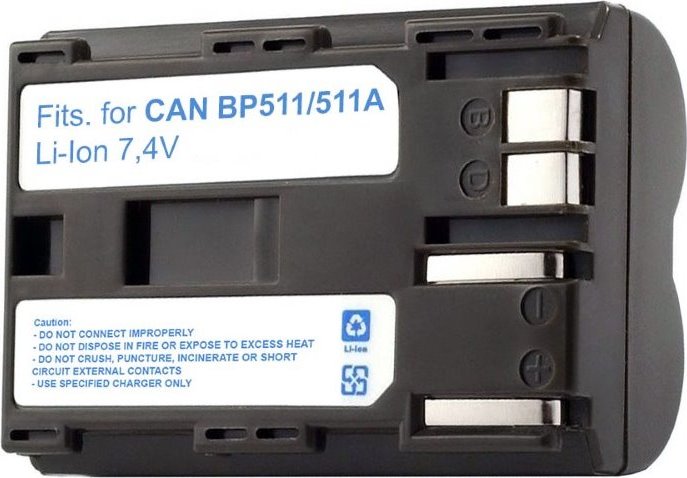 TRX baterie Canon/ 2000 mAh/ BP-511/ pro EOS D30/ D60/ 10D/ 20D/ 30D/ 40D/ 50D/ 5D DM-MVX1i/ DM-MV30/ neoriginální