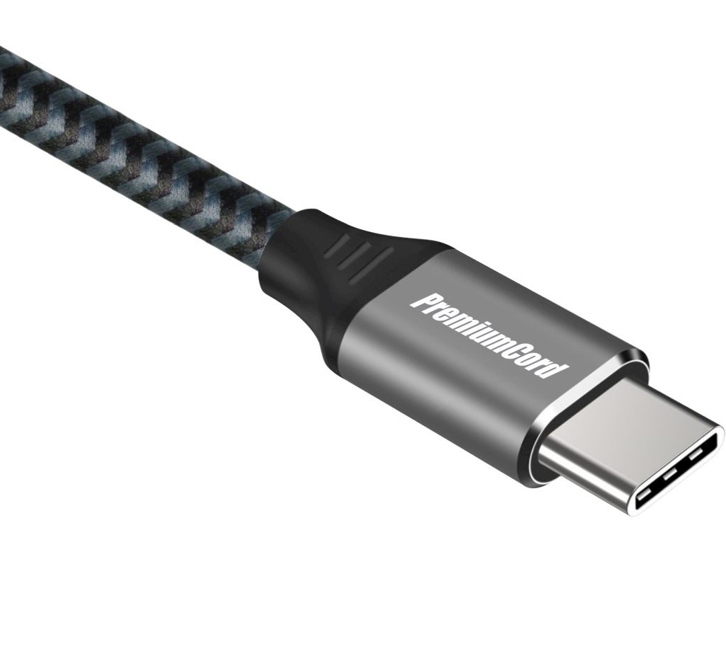 PREMIUMCORD Zahnutý kabel USB-C (USB 3.2 Gen 2, 3A, 60W, 20Gbit/s), hliníkové krytky konektorů, 1m