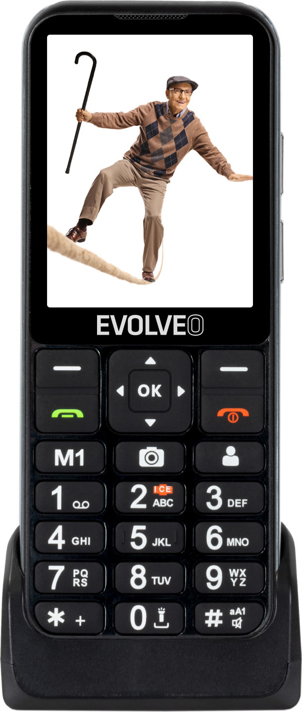 EVOLVEO EasyPhone LT, mobilní telefon pro seniory s nabíjecím stojánkem, černá
