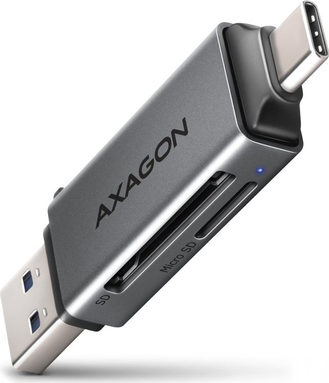 AXAGON CRE-DAC, USB-C + USB-A, 5 Gbps - MINI čtečka karet, 2-slot & lun SD/microSD, podpora UHS-I