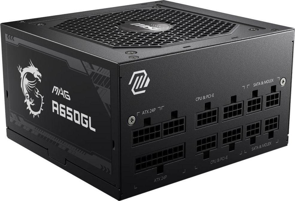 MSI zdroj MAG A650GL/ 650W/ ATX/ akt. PFC/ 7 let celk. záruka/ 120mm fan/ modulární kabeláž/ 80PLUS Gold