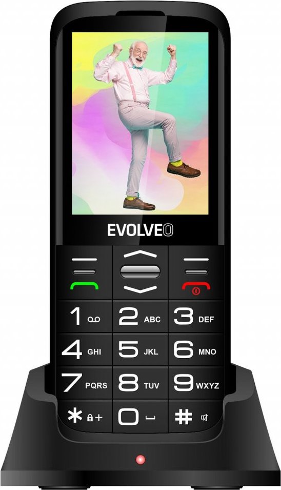 EVOLVEO EasyPhone XO, mobilní telefon pro seniory s nabíjecím stojánkem, černá