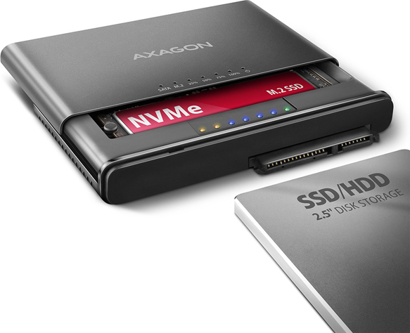 AXAGON ADSA-CC USB-C 10Gbps - NVMe M.2 SSD & SATA 2.5"/3.5" SSD/HDD CLONE MASTER 2 adaptér