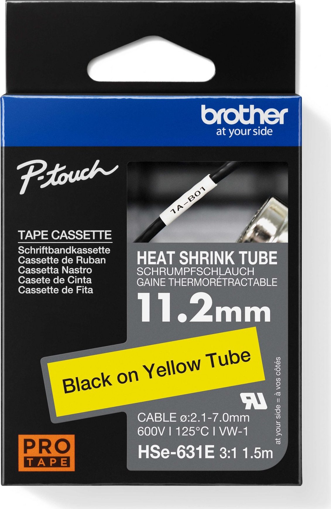 BROTHER smršťovací bužírka - HSE-631E žlutá pro E300VP H300 H500 E550 P700 P750 D800 P900 P950 - 11,2,, / 2,1-7mm / 3:1