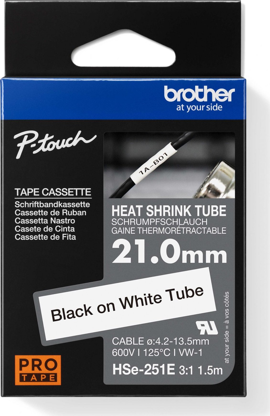 BROTHER smršťovací bužírka - HSE-251E bílá pro H300 H500 E550 P700 P750 D800 P900 P950 - 21mm / 4,2-13,5mm / 3:1