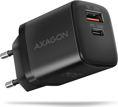 AXAGON ACU-PQ30, Sil nabíječka do sítě 30W, 2x port (USB-A + USB-C), PD3.0/PPS/QC4+/SFC/AFC/Apple, černá