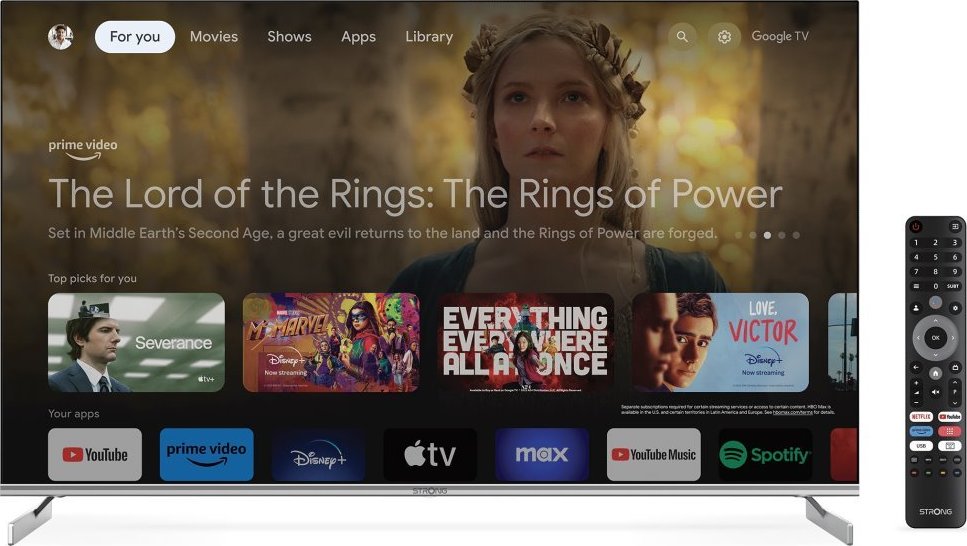 STRONG SMART QLED TV 50"/ SRT50UF8733/ UHD/ 3840x2160/ DVB-T2/C/S2/ H.265/HEVC/ 3xHDMI/ 2xUSB/ Wi-Fi/ LAN/ G/ ANDROID 11