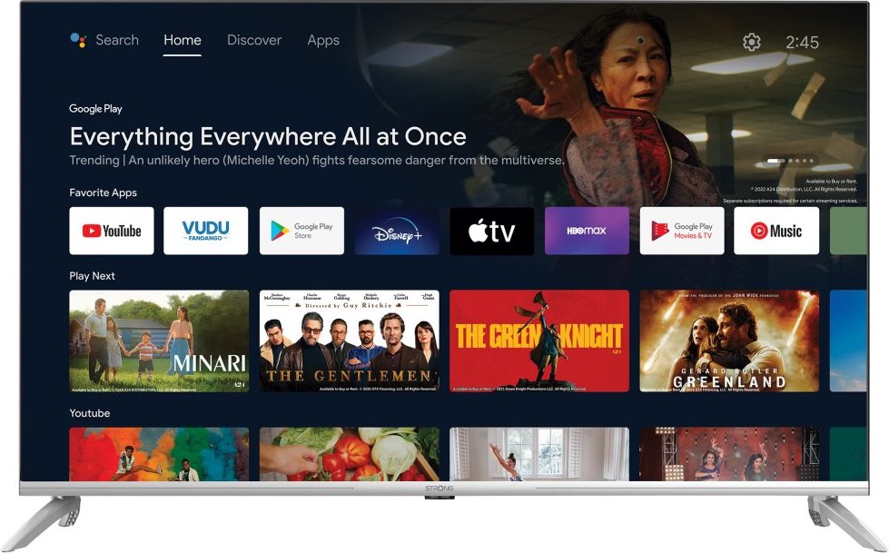 STRONG SMART LED TV 43"/ SRT43UD6593/ UHD/ 3840x2160/ DVB-T2/C/S2/ H.265/HEVC/ 3x HDMI/ 2xUSB/ Wi-Fi/ LAN/ G/ ANDROID 11