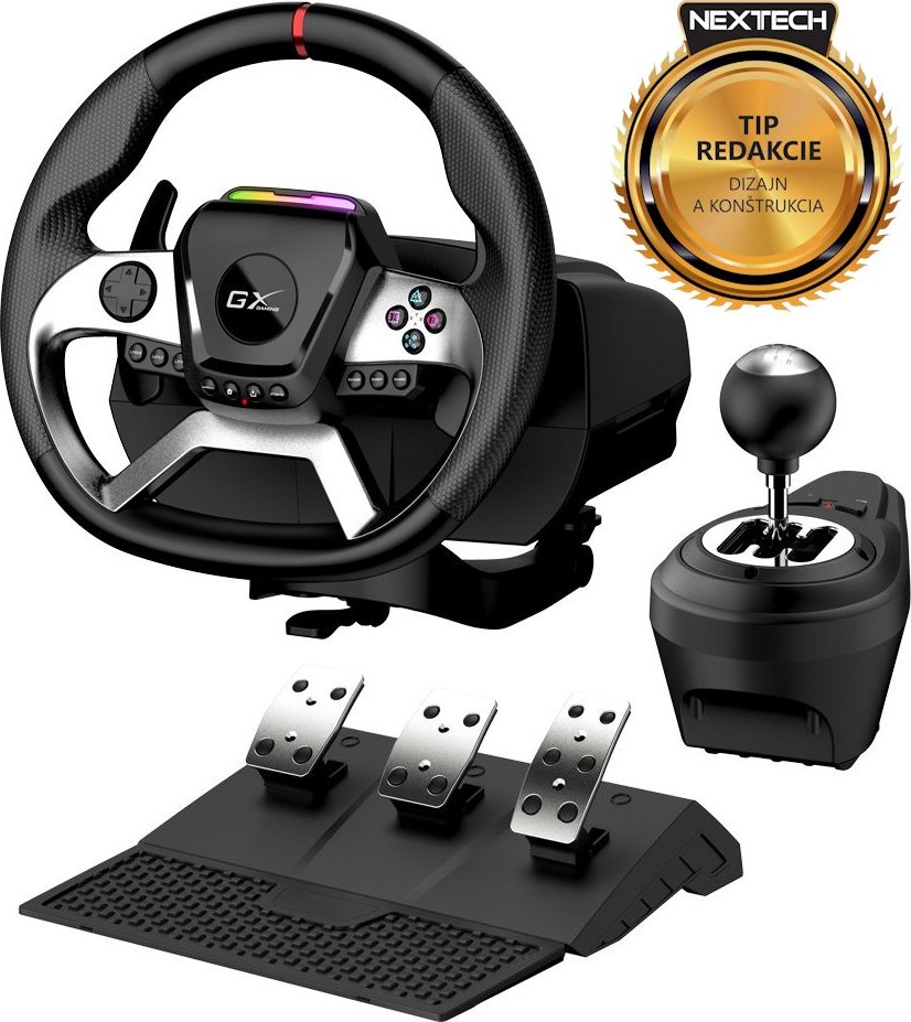 GENIUS Volant s pedály GX Gaming SpeedMaster X5 FF, Řadící páka, Drátový USB-C, vibrační, PC, PS4, Xbox One