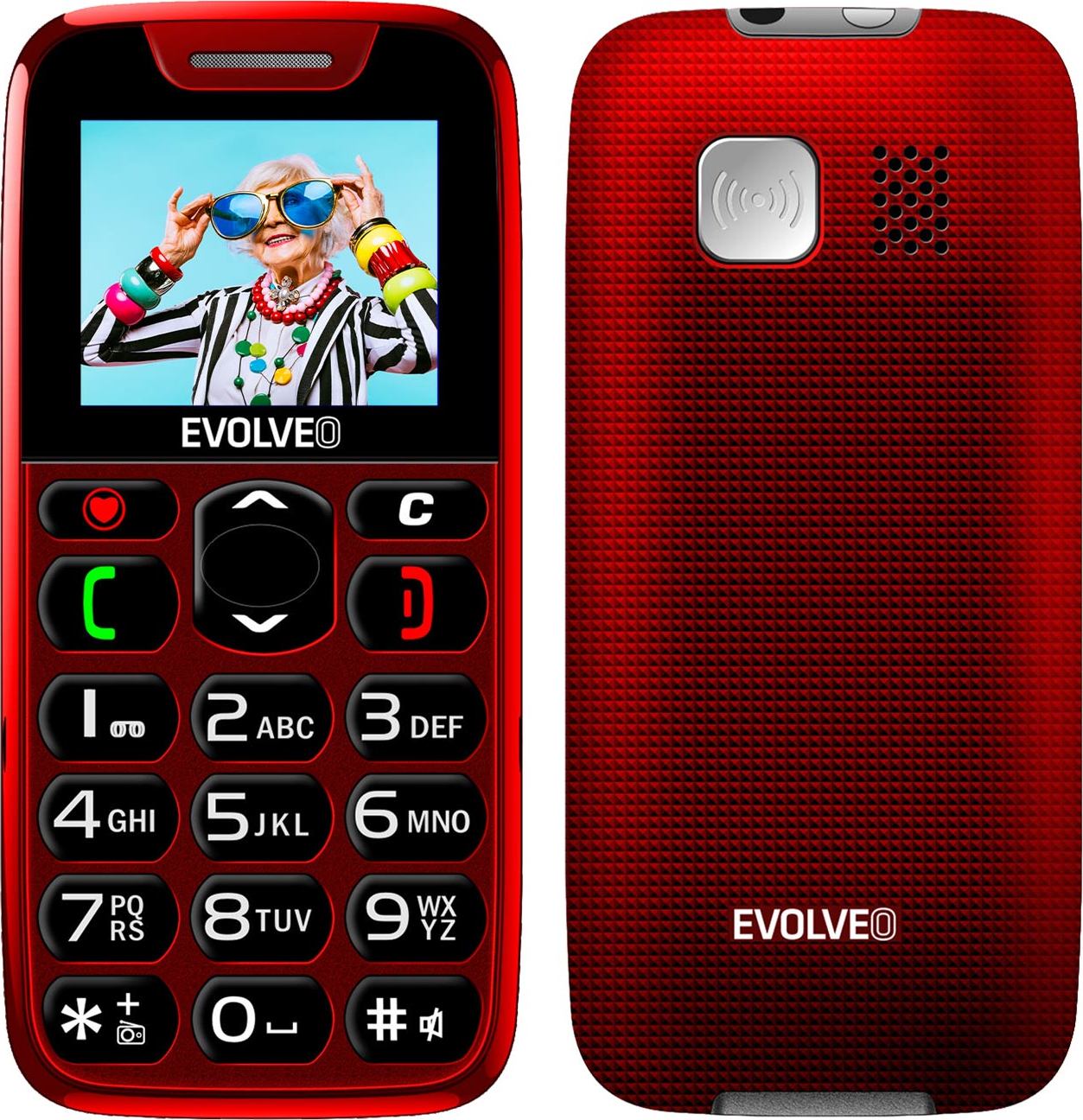 EVOLVEO EasyPhone, mobilní telefon pro seniory s nabíjecím stojánkem, červená
