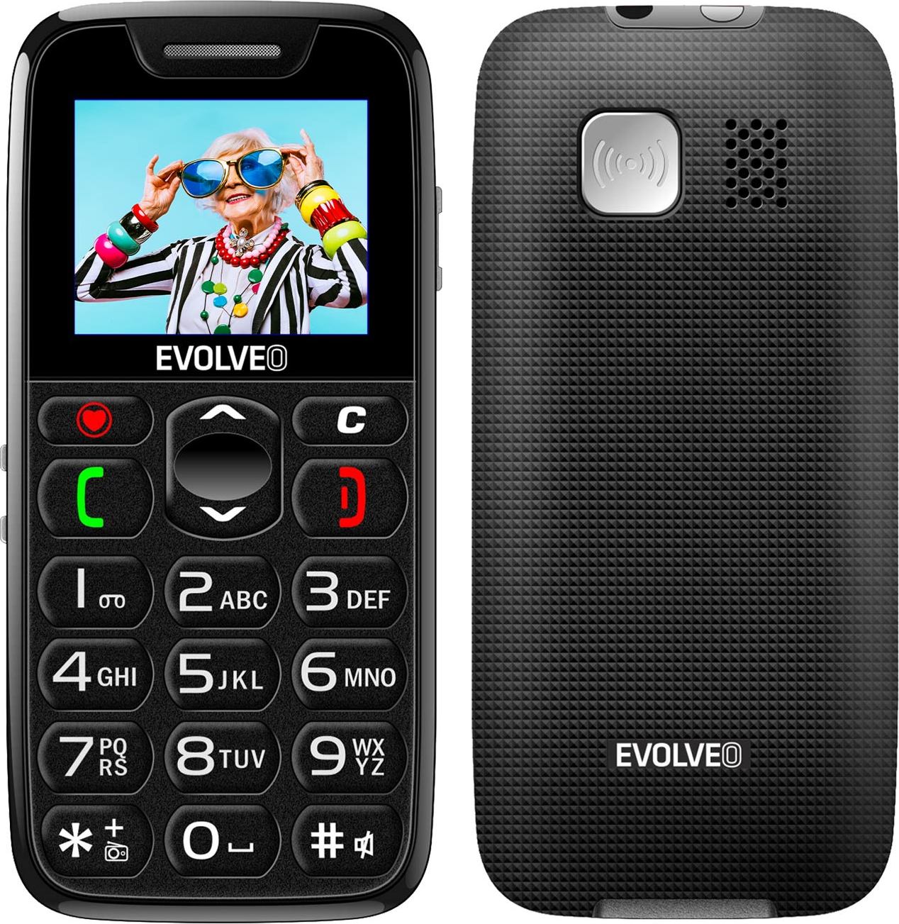 EVOLVEO EasyPhone, mobilní telefon pro seniory s nabíjecím stojánkem, černý