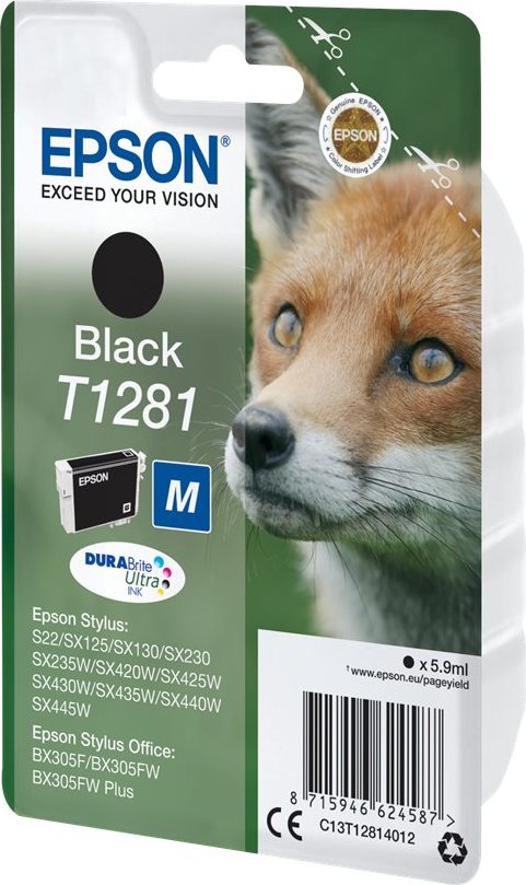EPSON ink čer Singlepack "Liška" Black T1281 DURABrite Ultra Ink (5,9 ml)