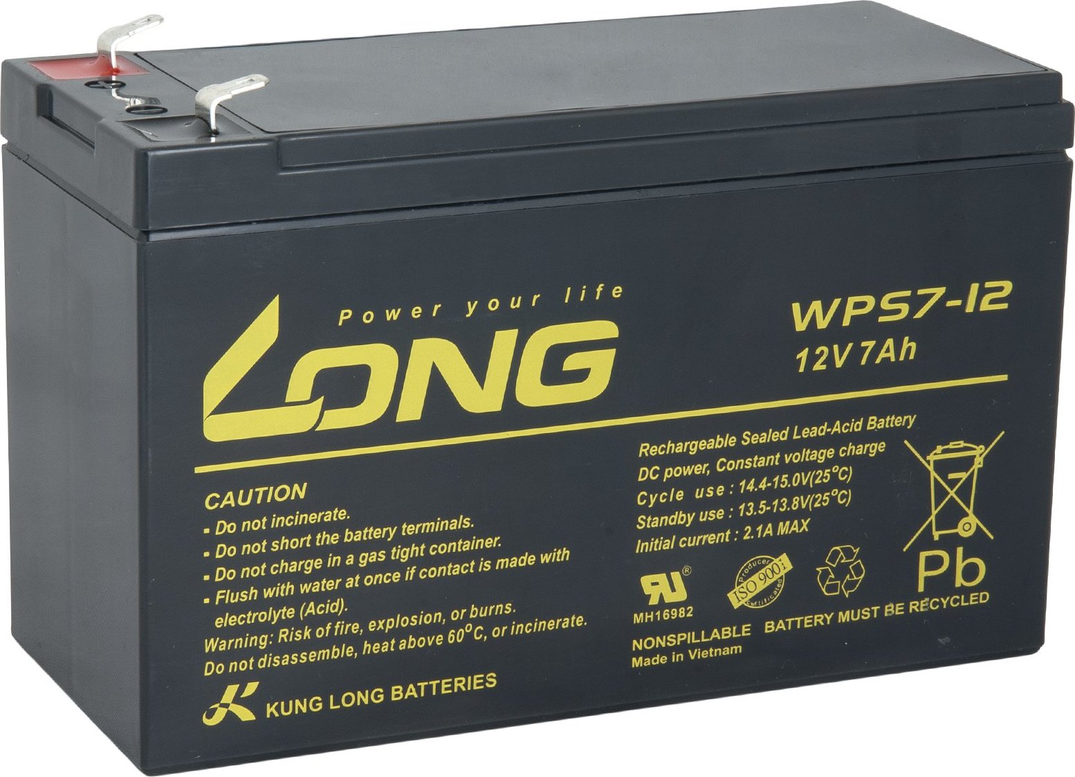 Long 12V 7Ah olověný akumulátor F1