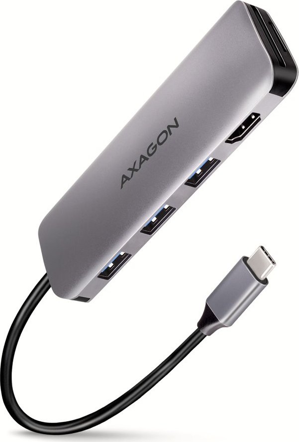 AXAGON HMC-HCR3A, USB 3.2 Gen 1 hub, porty 3x USB-A, HDMI 4k/30Hz, SD/microSD, kabel USB-C 20cm