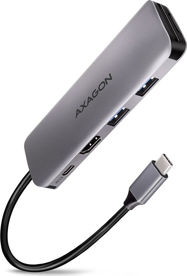 AXAGON HMC-5, USB 3.2 Gen 1 hub, porty 2x USB-A, HDMI, SD/microSD slot, PD 100W, kabel USB-C 20cm