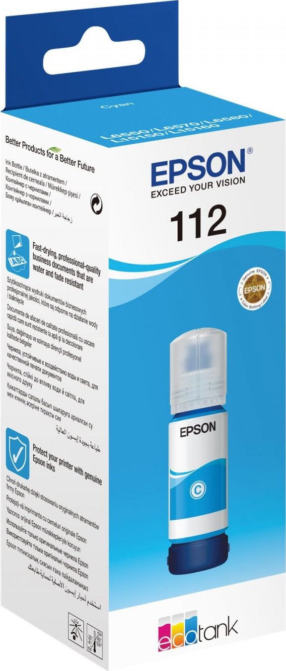 EPSON ink bar 112 EcoTank Pigment Cyan ink bottle