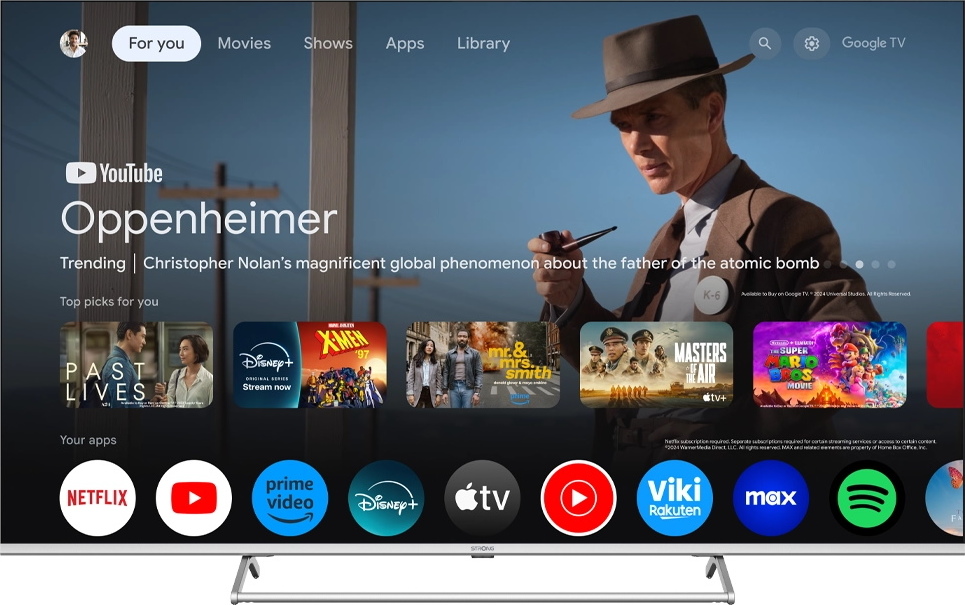STRONG SMART QLED TV 65"/ SRT65UG8773C/ UHD/ 3840x2160/ DVB-T2/C/S2/ H.265/HEVC/ 4xHDMI/ 2xUSB/ Wi-Fi/ LAN/ E/ ANDROID14