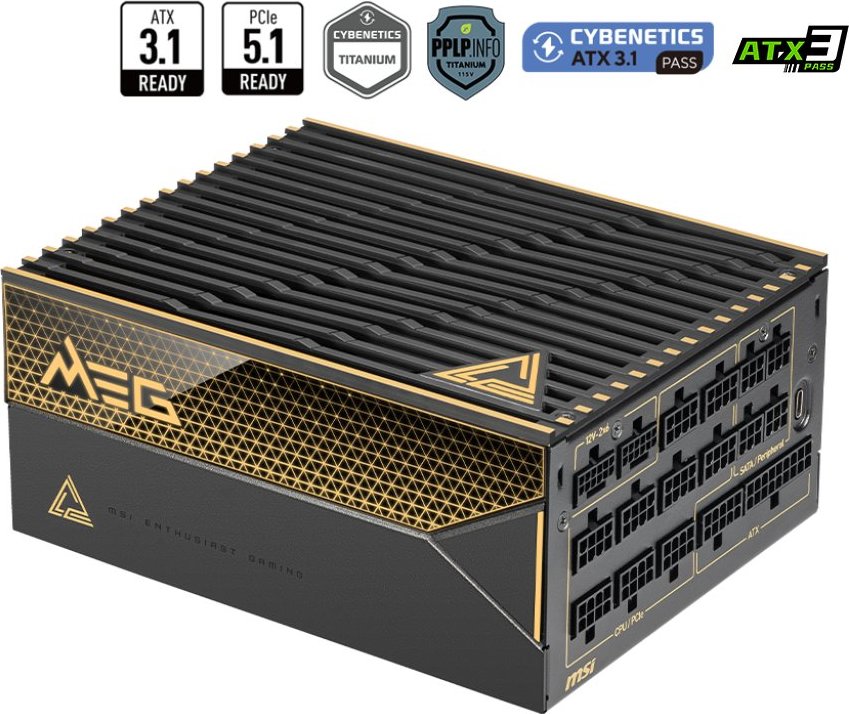 MSI zdroj MEG Ai1600T PCIE5/ 1600W/ ATX3.1/ akt. PFC/ 12 let celk. záruka/ 135mm fan/ modulární kabeláž/ 80PLUS Titanium