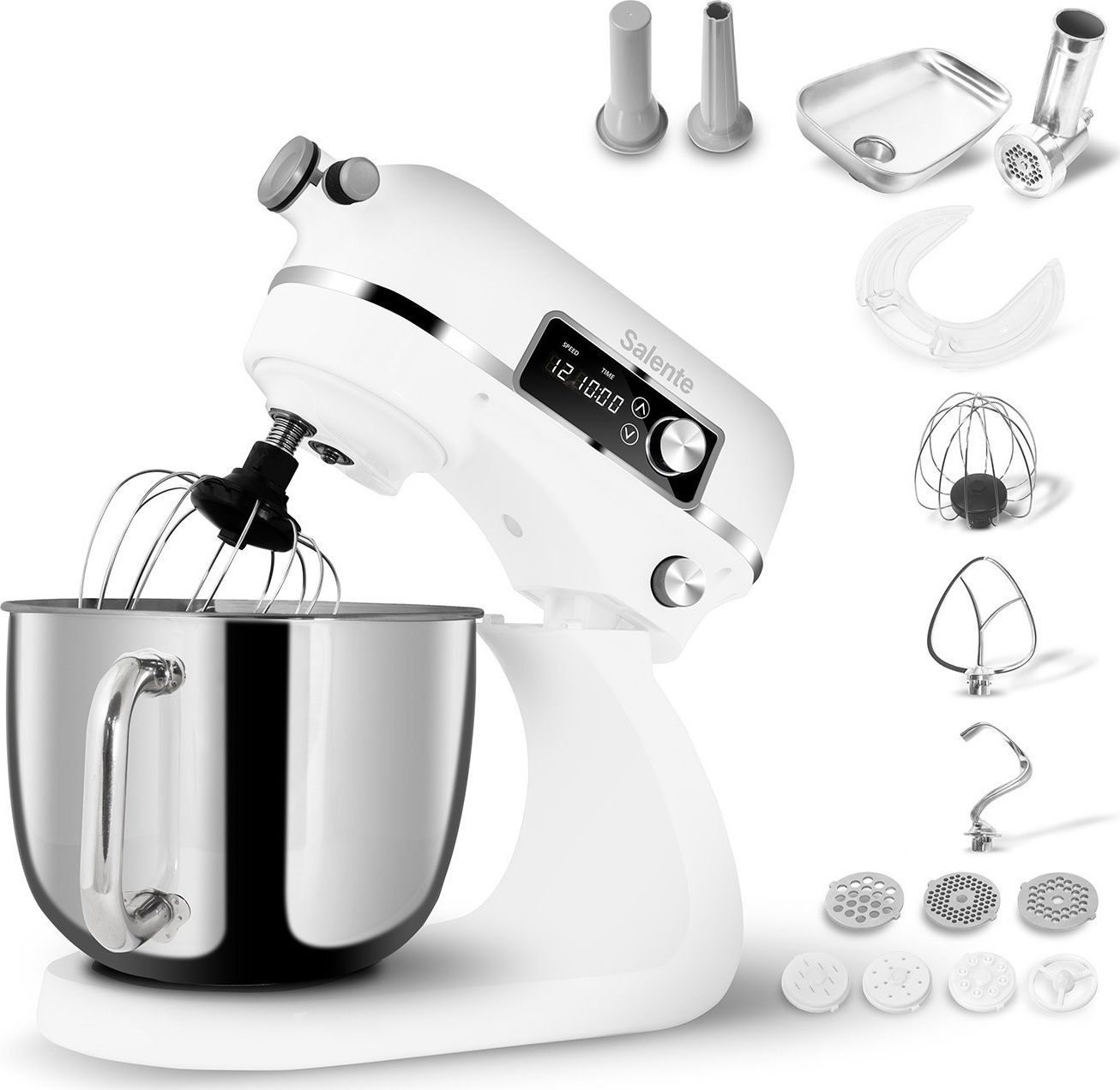 Salente DigiChef+, kuchyňský robot, mísa 6 litrů, celokovový, masomlýnek, digitální displej, bílý