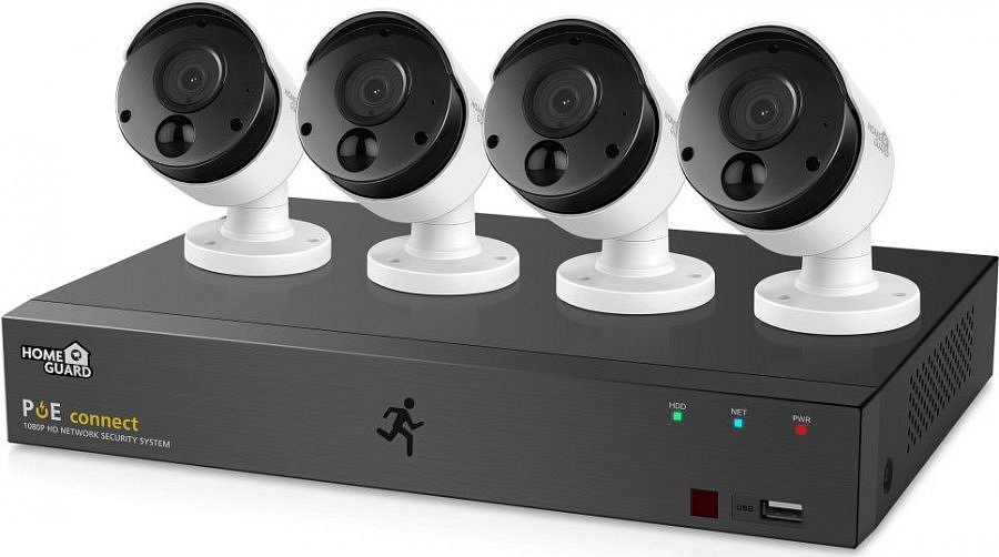 iGET HOMEGUARD HGNVK85304 Kamerový PoE systém se SMART detekcí pohybu, 8-kanálový FullHD NVR + 4x FullHD venkovní kamera