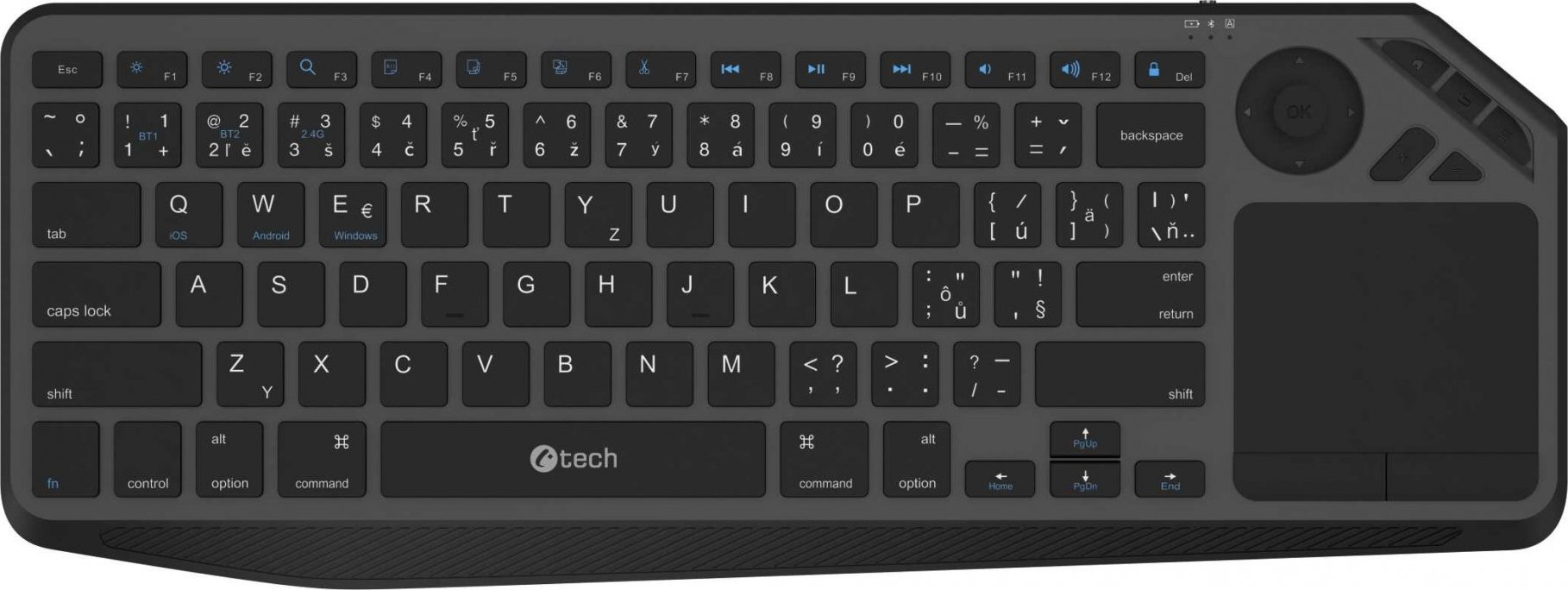 C-TECH Klávesnice WLTK-02, Bezdrátová, Touchpad, černá